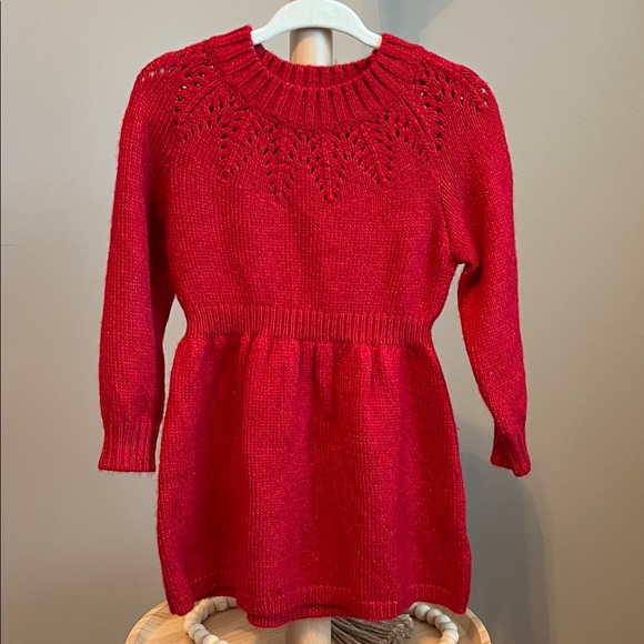 Cat & Jack Toddler Girl Red Knit Sweater Dress 18M - Picture 1 of 5